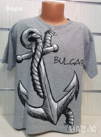 Нова детска сива тениска с трансферен печат Котва, Морска, България