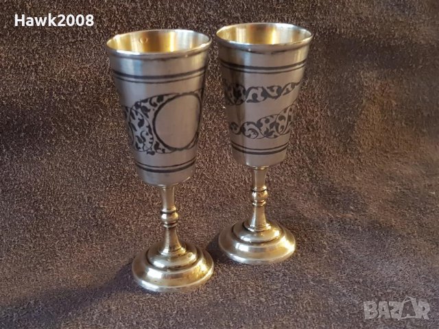 Сребърни сребро с позлата и ниело чифт руски кавказки чашки чаша, снимка 5 - Антикварни и старинни предмети - 39567489