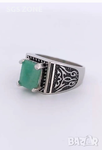 Мъжки сребърен пръстен с изумруд от Тайланд, снимка 4 - Пръстени - 53383950