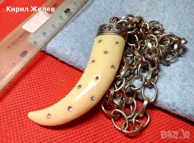 СРЕБРИСТ СТОМАНЕН ВИНТИДЖ ЛАНЕЦ ВЕРИЖКА КОЛИЕ с АРТ ВИСУЛКА във ФОРМА на МЕЧИ НОКЪТ с КРИСТАЛИ 47363, снимка 7 - Колиета, медальони, синджири - 47336444