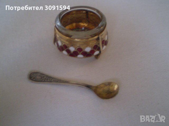 СССР горчичник съд за хайвер емайл позлата със мелхио, снимка 11 - Антикварни и старинни предмети - 37866357