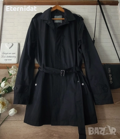 Черен тренч JILINBERG , снимка 8 - Палта, манта - 51863273