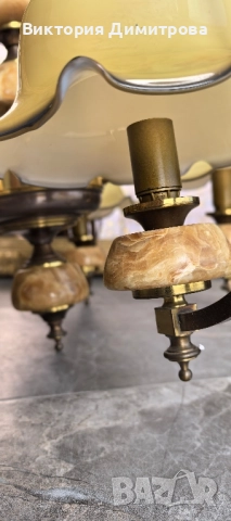 Италиански Полилей от месинг, Оникс и опал, снимка 10 - Полилеи - 51436040