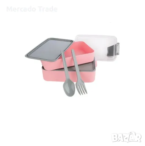 Термокутия за храна Mercado Trade, С прибори, Розово - Сиво