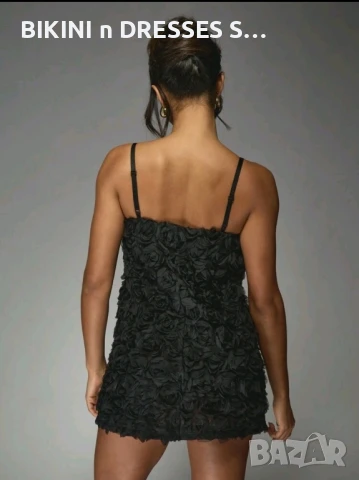 Черна рокля с цветя рози, снимка 2 - Рокли - 50298474