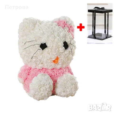 Котка от рози-40 см./Hello Kitty от рози в луксозна кутия с панделка , снимка 2 - Декорация за дома - 49009181