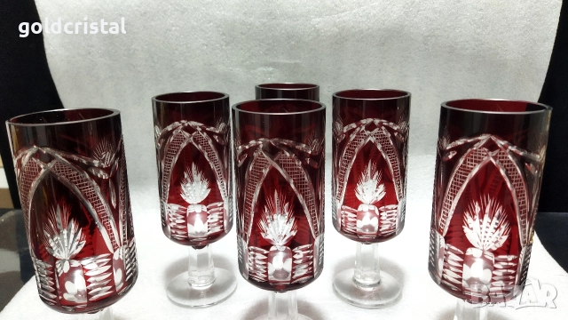 кристални чаши цветен червен кристал , снимка 6 - Антикварни и старинни предмети - 52682628