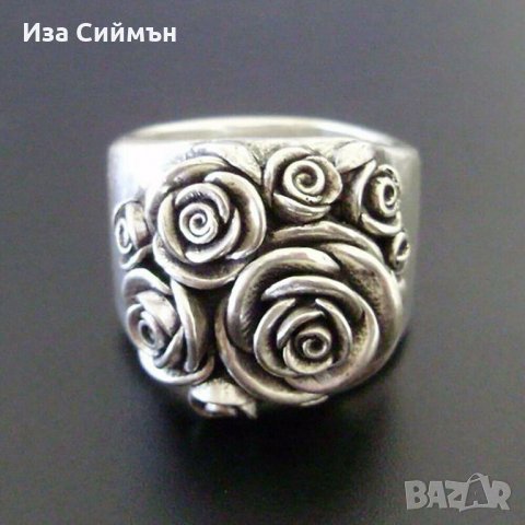 Масивен сребърен винтидж пръстен с рози, снимка 2 - Пръстени - 32502587