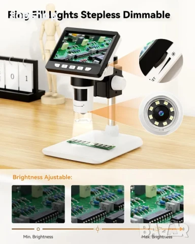 НОВ, тестван 4.3" цифров микроскоп SKYEAR с 1000x увеличение и 8 регулируеми LED светлини с SD и USB, снимка 5 - Друга електроника - 50542538