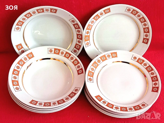 Сервиз 12чинии,златен кант.Руски порцелан.Маркировка., снимка 2 - Антикварни и старинни предмети - 53578300