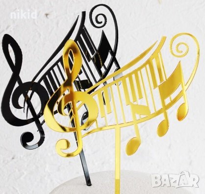 Музика Ноти Златист черен твърд Акрил топер за торта украса декорация Рожден ден