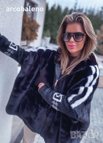 Черно дамско кожено яке от премиум вълна с ангора, снимка 6 - Якета - 52669049