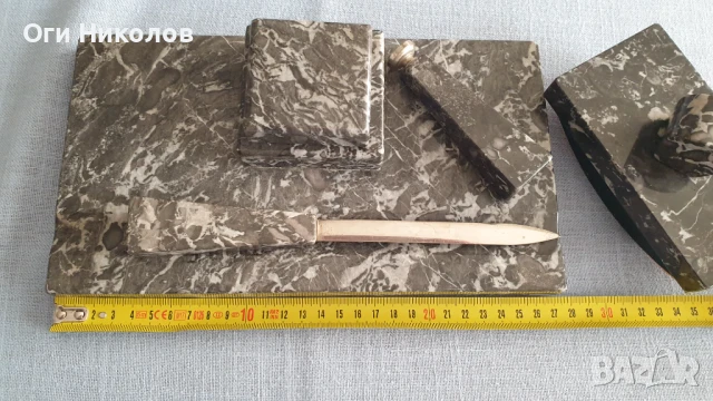 Комплект мраморна мастилница с аксесоари за бюро, снимка 5 - Антикварни и старинни предмети - 50507095