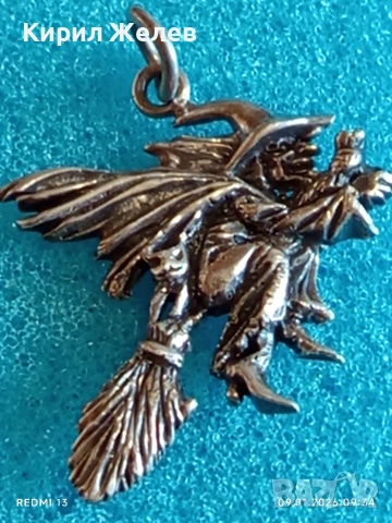 Дизайнерски сребърен медальон Вещица Баба Яга майсторска ръчна изработка 52562, снимка 9 - Колиета, медальони, синджири - 53039993