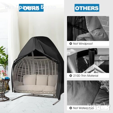 Ново Покривало Калъф за висящ градински стол яйце, ветроустойчив и UV защита, снимка 6 - Градински мебели, декорация  - 52582033