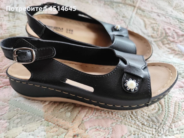 Сандали дамски нови черни N38, снимка 2 - Сандали - 51223166