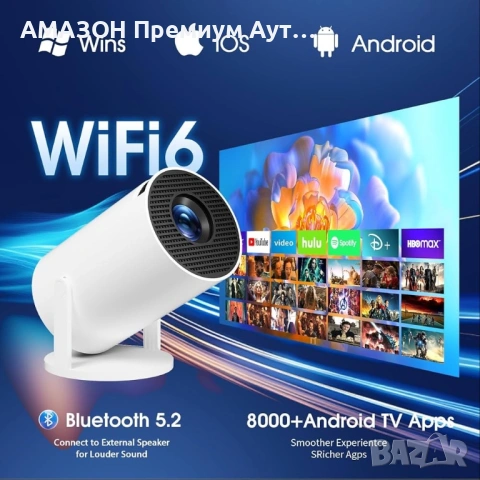 GAIMOO GM200 Мини проектор 1080P/FHD/4K/2024/Android TV/WiFi 6/BT5.2/180°/HDMI/TV Stick/USB/PS5, снимка 6 - Плейъри, домашно кино, прожектори - 53281392