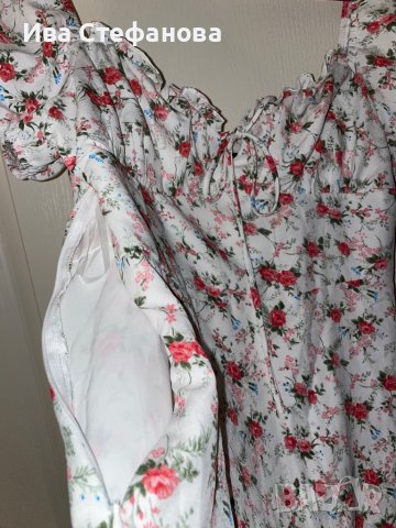 Страхотна нежна романтична White garden ретро рокля с флорален принт цветя Shein с паднал ръкав , снимка 7 - Рокли - 37487569