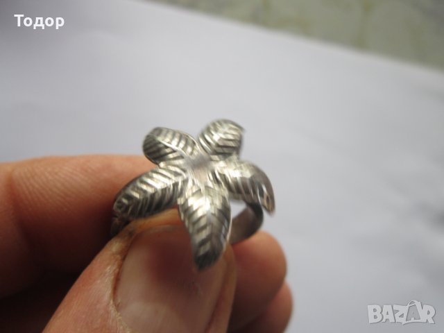 Стар сребърен пръстен цвете , снимка 3 - Пръстени - 26686295