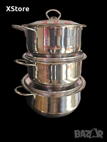 Комплект от три тенджери ИНОКС AREA с турско качество и ТРОЙНО дъно 