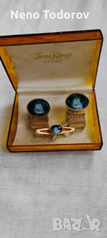 Комплект копчета за ръкавели и игла за вратовръзка старинни