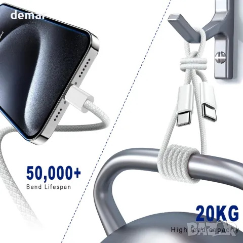 Кабели за бързо зареждане тип C за iPhone, MacBook, Samsung, 2 броя, 0,9 метра, 60W, снимка 4 - USB кабели - 49932003