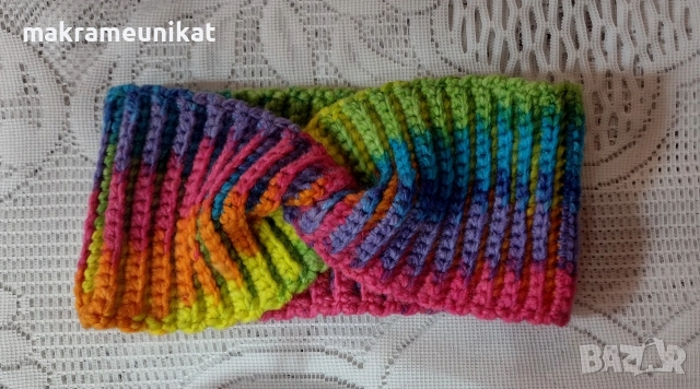 Комплект, лот шапка, ръкавици без пръсти, и лента за глава, нов, ръчно плетиво , снимка 2 - Шапки - 52865882