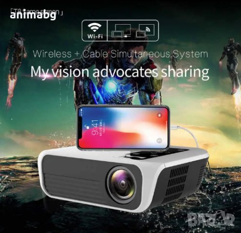 ANIMABG Мултимедиен проектор t8 Smart Android , FULL HD LED, резолюция на сензора 1920x1080p HDMI Wi, снимка 3 - Плейъри, домашно кино, прожектори - 43845833