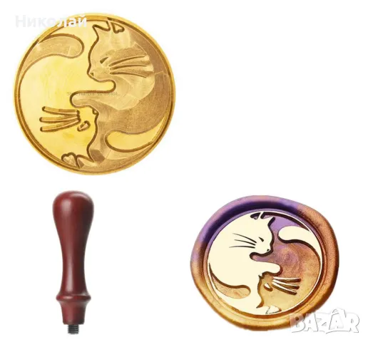 Восъчен печат Котка Комплект : печат , лъжица и восък , котенци , коте