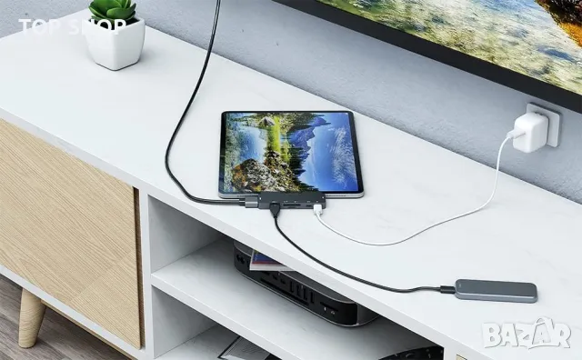 Нов USB C хъб Адаптер Докинг станция 7 в 1 за iPad Pro MacBook Pro, снимка 2 - Захранвания и кутии - 49451245