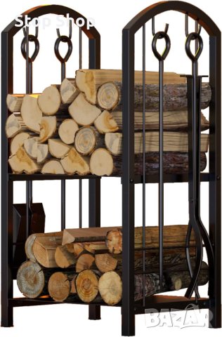 Fire Beauty Камина Поставка за дърва за огрев Държач за трупи от 5 части с комплект инструменти с 4 , снимка 3 - Камини - 44000698