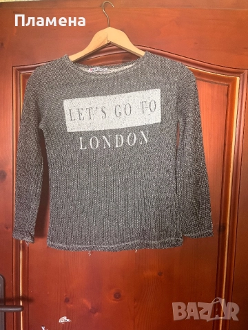 Сива блуза С с надпис , снимка 3 - Блузи с дълъг ръкав и пуловери - 52176637