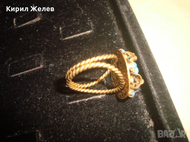 19 ВЕК ПОЗЛАТЕН ТЮРКОАЗЕН БРОНЗОВ ФИЛИГРАН ПРЪСТЕН СТАРО ГРАДСКО БИЖУ СТАР ЮВЕЛИРЕН УНИКАТ 17256, снимка 15 - Антикварни и старинни предмети - 33049750