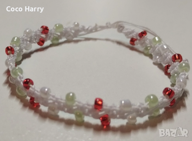 Гривна плетка макраме,със стъклени мъниста,ръчно изработена, снимка 2 - Гривни - 52939068