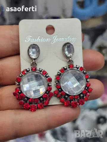 Обеци с червени кристали #14525-1