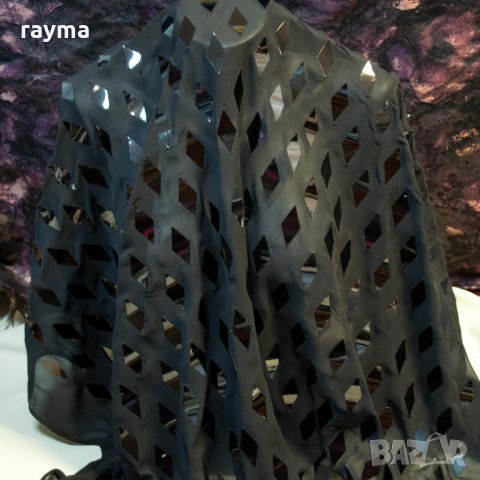 Италиански луксозен плат - копринен черен шифон с паети ромбове