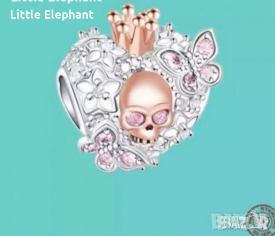 Outlet Sale Сребърен елемент Пандора сърце с коронка,череп,пеперуда,Rose/нов, снимка 1