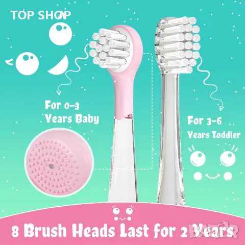 Seago Kids Детска електрическа четка за зъби, акумулаторна, с магнитно зареждане, розова, снимка 8 - Детски - 49340588