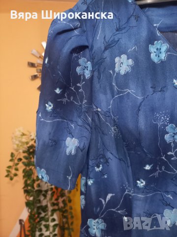 Синя копринена рокля НЕМАЧКАЕМА L, XL, снимка 3 - Рокли - 40630203