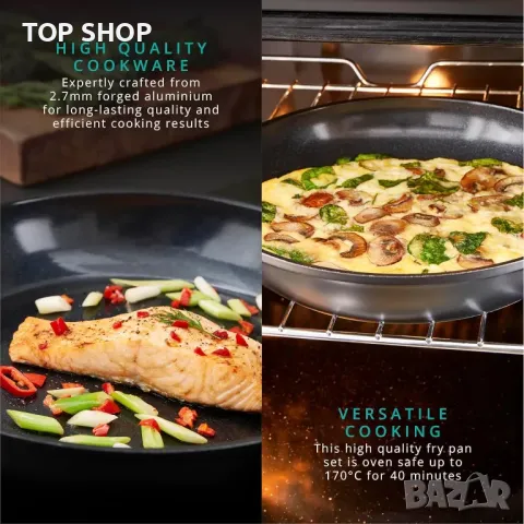 Swan SWPS2021BLKN Stealth Комплект тигани от кован алуминий от 2 части 24/28 см, черни, снимка 5 - Съдове за готвене - 49682796