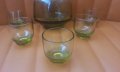 Ракиен комплект от бутилка с тапа, 5 чашки от зелено стъкло, снимка 8