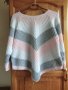 пуловерче бяло/сиво/розово, снимка 1 - Блузи с дълъг ръкав и пуловери - 39804789