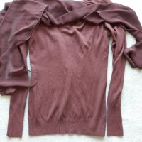 Меко плетиво с вграден фин шал от същия цвят-лилав издържан тъмен цвят, дълъг ръкав, ефектен модел, снимка 7 - Блузи с дълъг ръкав и пуловери - 37417986