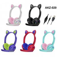 Светещи детски котешки слушалки за уши, AZK-020, снимка 3 - Слушалки, hands-free - 35554478