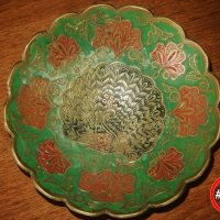 Продавам индийска месингова купа, клетъчен емайл,#536, снимка 1 - Декорация за дома - 43802145