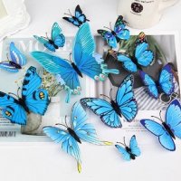 3D 12 бр pvc Сини Синьо Черни  самозалепващи пеперуди декорация за стена и мебел, снимка 1 - Други - 30171503