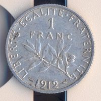 Франция стар сребърен франк 1912 година, снимка 1 - Нумизматика и бонистика - 38318965