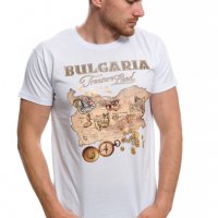 Нова бяла мъжка тениска с трансферен печат България - Treasure Land (Земя на съкровищата), снимка 8 - Тениски - 28213431