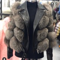 Дамско елегантно палто сиво от лисица и агнешка естествена кожа, снимка 1 - Палта, манта - 32608730