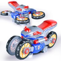 Каскадна, светеща играчка мотор, въртяща се на 360 градуса с подвижни гуми, снимка 7 - Коли, камиони, мотори, писти - 43218608
